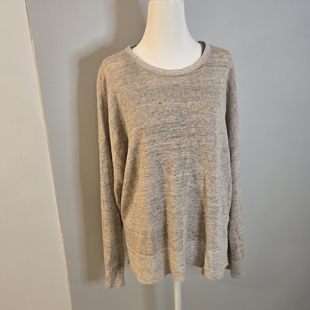 EILEEN FISHER  ORGANIC LINEN LONG SLEEVE HI LOW HEM SWEATER SIZE L/G